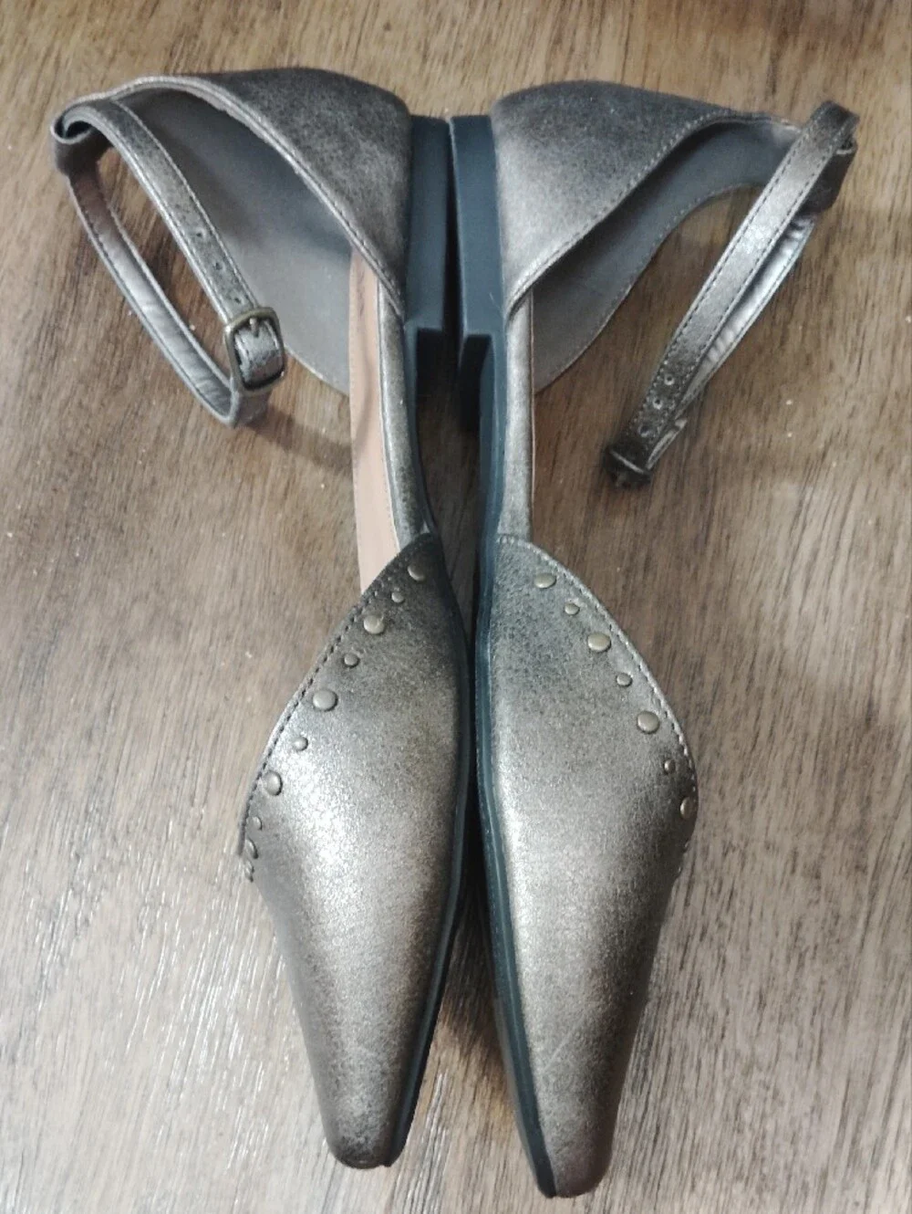 a.n.a Metallic Pointed-Toe Ankle-Strap Flats in Silver